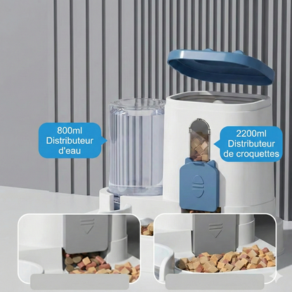 Distributeur 2‑en‑1 Croquettes & Fontaine à Eau – Grande Capacité